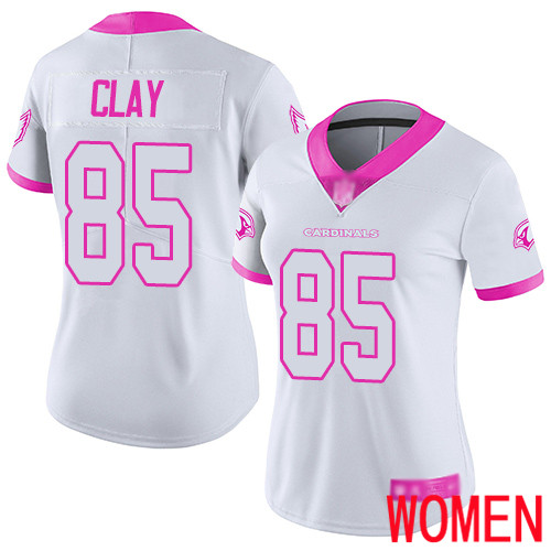 Arizona Cardinals Limited White Pink Women Charles Clay Jersey NFL Football #85 Rush Fashion